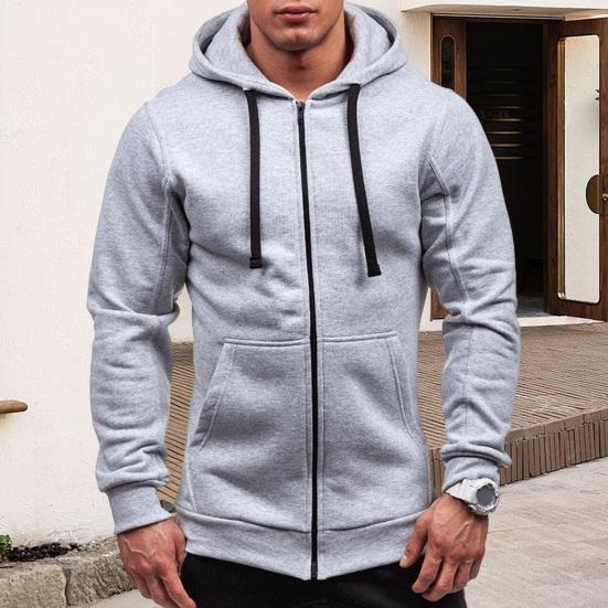 LuxeLane Herfst Winter Heren Jas Capuchon Trekkoord Ritssluiting Lange Mouwen Effen Kleur Cardigan Elastische Manchetten Zakken Middellange Lengte Hoodie Jas XXL zwart