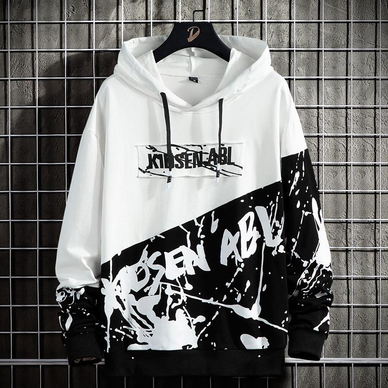 KAOLA Heren lente en herfst enkellaags capuchon sweatshirt lange mouw bedrukt capuchon pullover sweatshirt L zwart