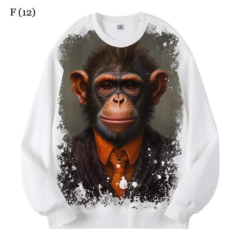 WowClassic Ronde hals Gorilla Monkey patroon Hoodie Heren 3D Digitaal Bedrukt Lange mouwen Trui Casual Sportkleding Sweatshirt Kleding S