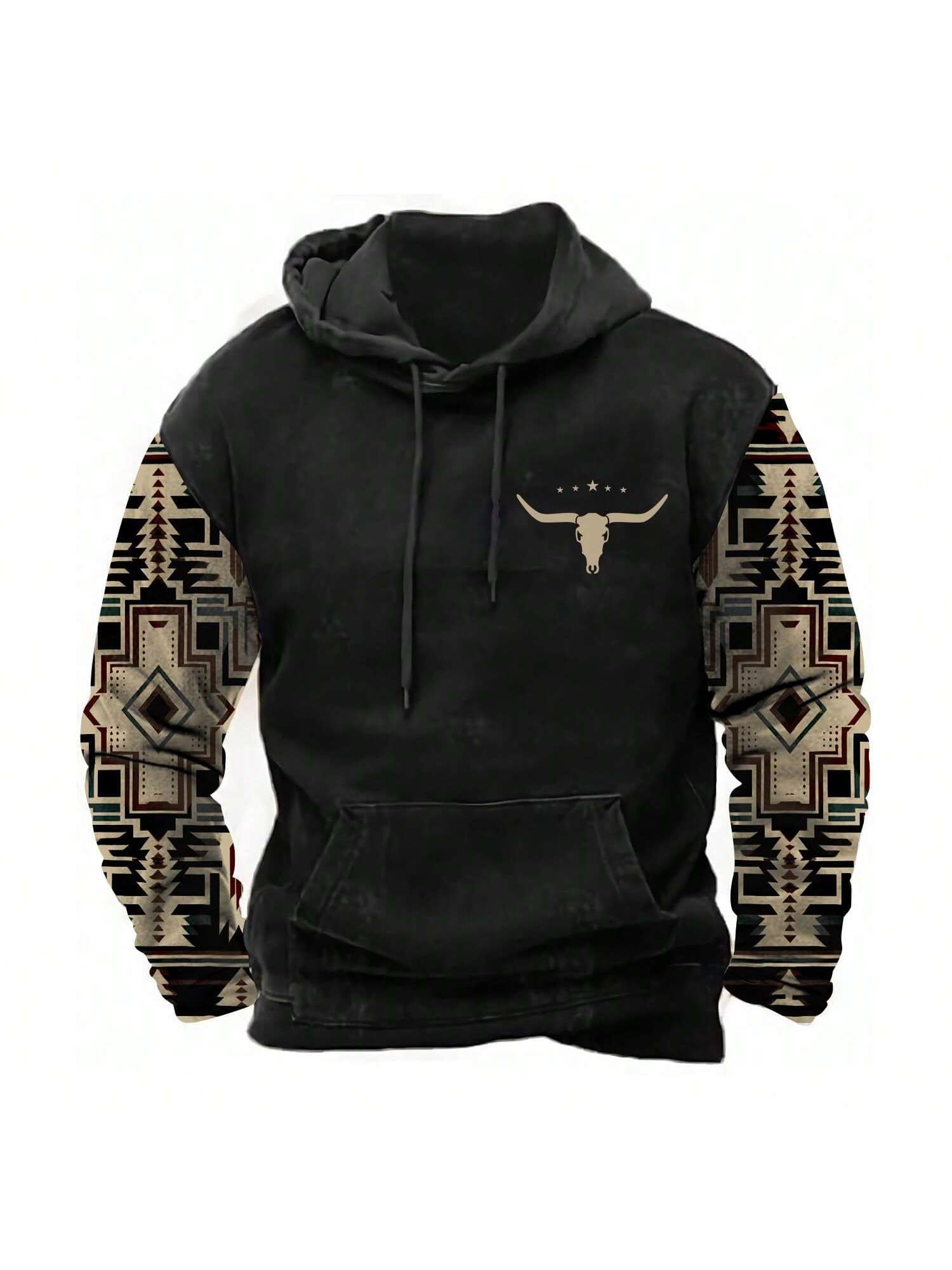 ETST 009 Western Hoodies Voor Heren 3D Print Vintage Grafische Cowboy Capuchon Shirt Lange Mouw Trekkoord Sweatshrits Met Zak S