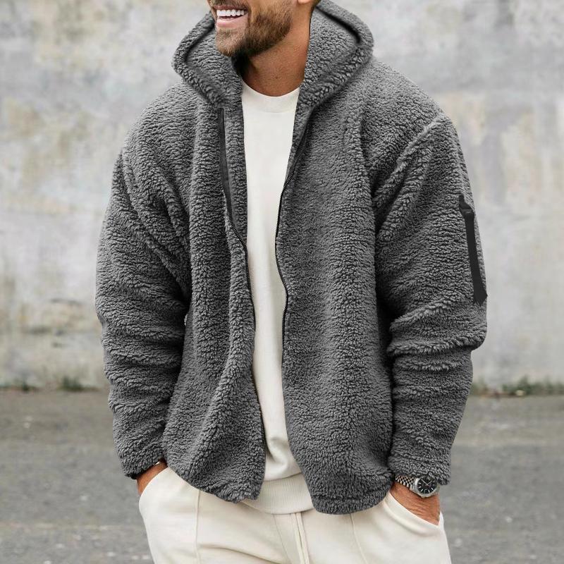 EG76LD Herfst Winterjas Heren Dubbelzijdig Fleece Warme Jassen Casual Sport Capuchonjas 2XL zwart