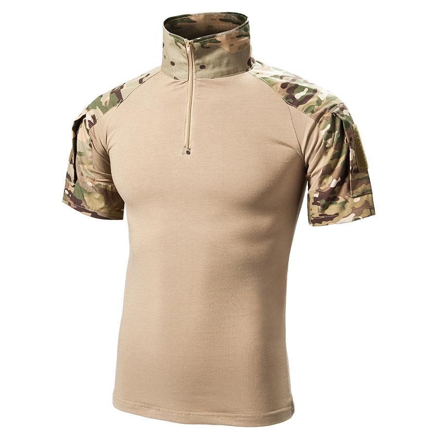 ReFire Gear Heren Camouflage Korte Mouw Combat Militair T-shirt Zomer Duurzame Katoenen Multicam Camo Tactische Shirts L ecru