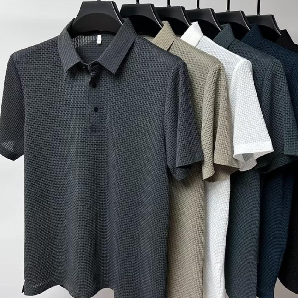 King Billion Heren Casual Ice Silk Poloshirts Zacht Comfortabel Zomer Korte Mouwen Effen Kleur Ademend Basic Eenvoudig Dun T-shirt M wit