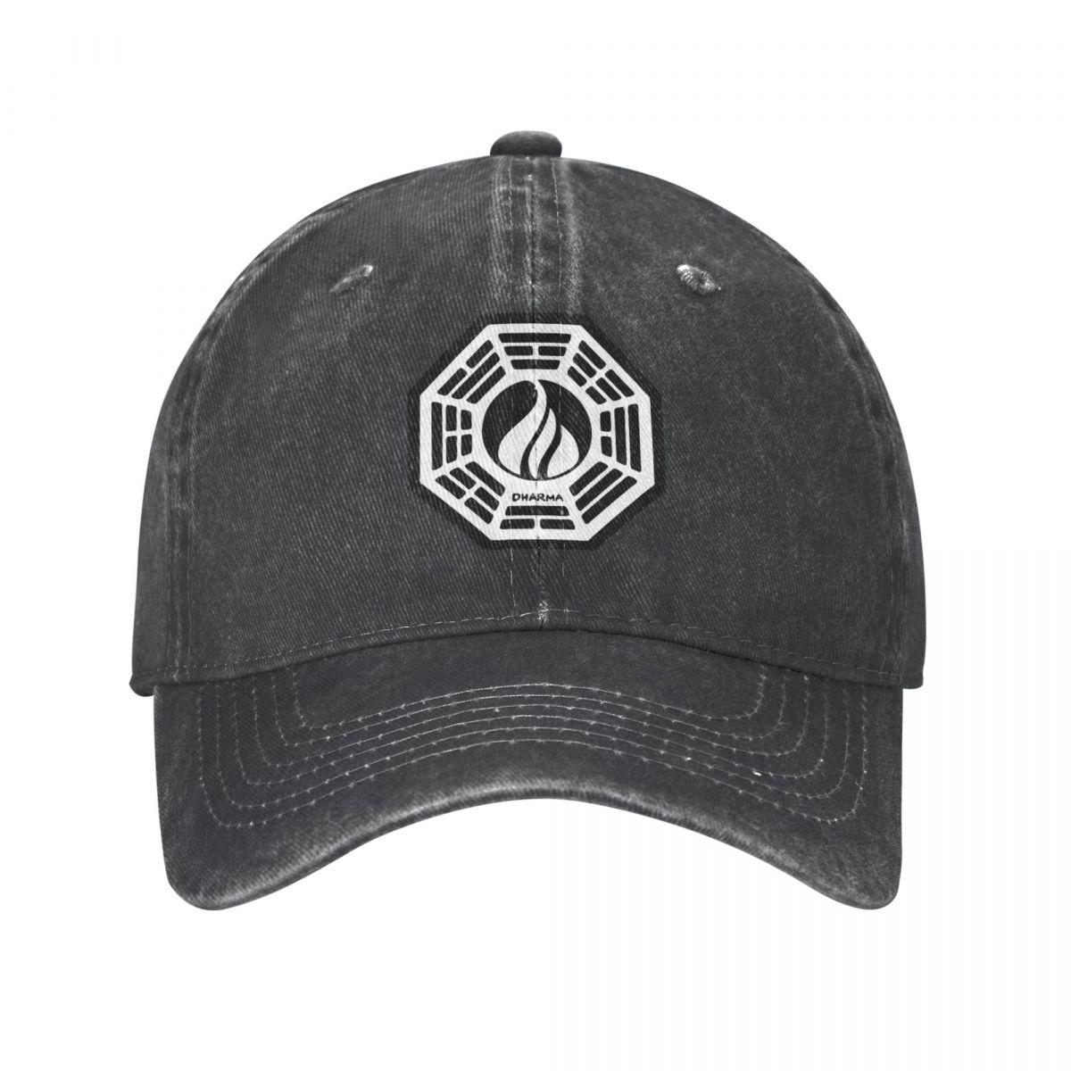 91421224MABLK3A4XG Casual Dharma Initiative Logo Lost TV Show Baseball Cap Unisex Distressed Denim Washed Snapback Cap Outdoor Golf Hoeden Cap One Size