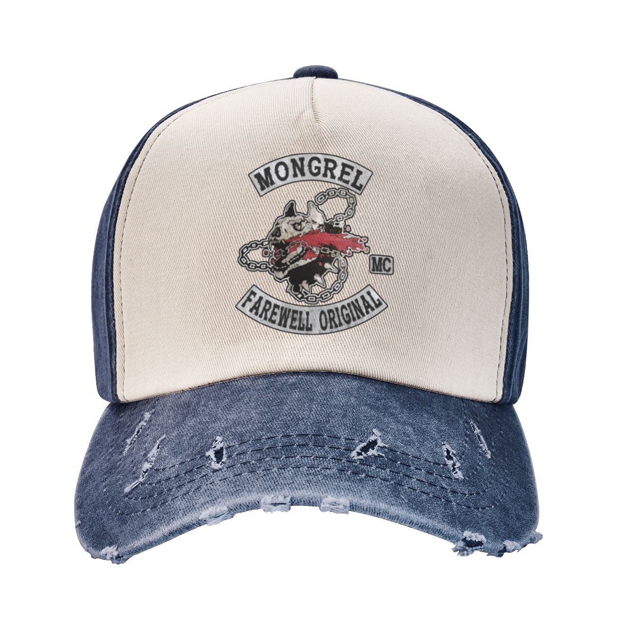 91530103MABXANBX49 Mongrel MC Motorcycle Club Baseball Caps Accessoires Vintage Distressed Denim Snapback Cap voor Unisex Zomer Zachte Caps Hoed One Size