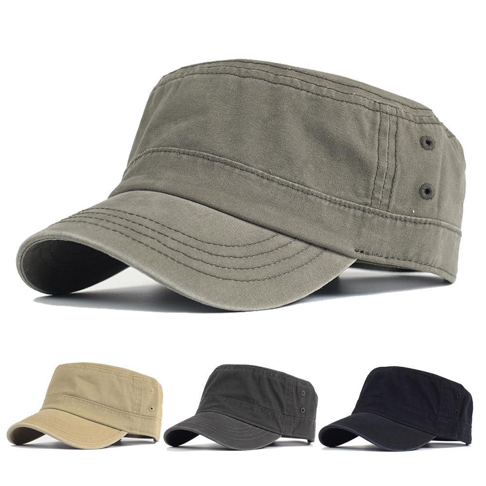 AETRUE Hoge kwaliteit gewassen katoenen platte hoed casual militaire petten mannen vrouwen cadet leger pet uniek ontwerp vintage verstelbaar Adjustable 56-59 cm
