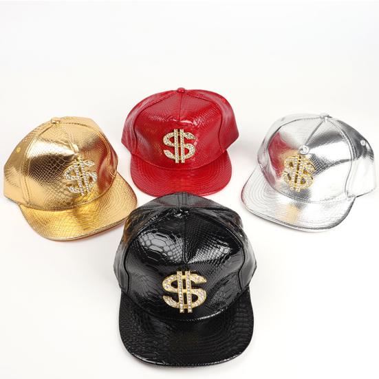 Caihezhi Baseball Cap Hip Hop Krokodillenleer Textuur Strass Decor Verstelbare Gesp Geld Teken Zonbescherming Anti-UV Glanzend Punk Straat Dans Hippie zilver