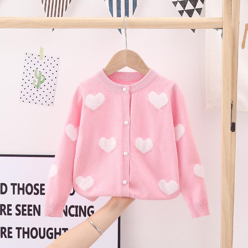 Molly Show Baby Meisjes Cardigan Oud Herfst en Winter Kinder Trui Mohair Kinder Truien Baby Cardigan Love Jacquard 140cm roze