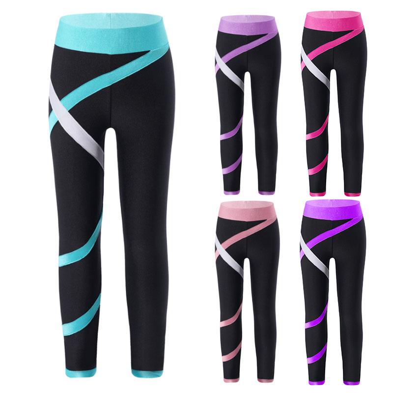 Fldy Meisjes Colorblock Gym Sportbroeken Schaatsen Strakke Legging 5-6 Years groen