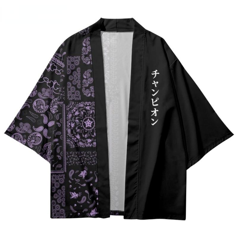 Patchwork Paars Paisley Print Shirt Traditionele Haori Cosplay Kimono Dames Heren Harajuku Japanse Mode Cardigan XS