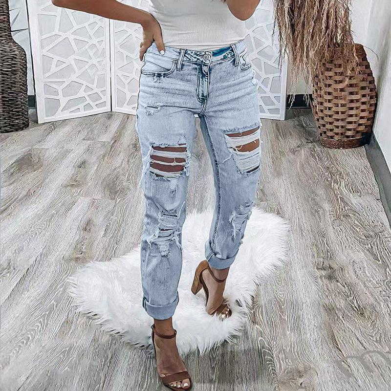 Omena Nieuwe gewassen lichtgekleurde gescheurde casual jeans S blauw