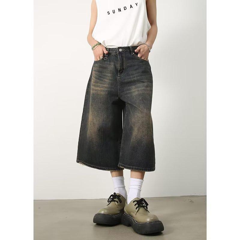 LAOHU Lente Zomer Retro Y2k Baggy Jorts Dames Heren Lage Taille Cropped Jeans Acubi Distressed Frayed Denim Casual Wijde Broeken Mode 3XL zwart