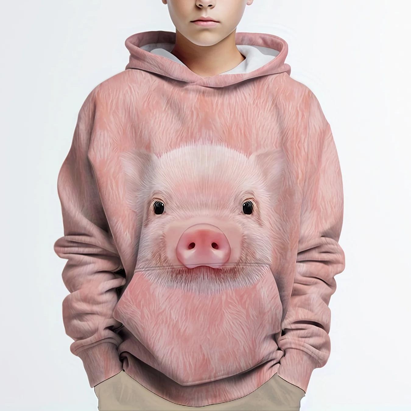 ETST 07 Schattige Varken 3d Print Jongens Casual Pullover Lange Mouw Hoodies Jongens Sweatshirt Voor Lente Herfst Kinderen Hoodie Tops Outdoor Kleding 100