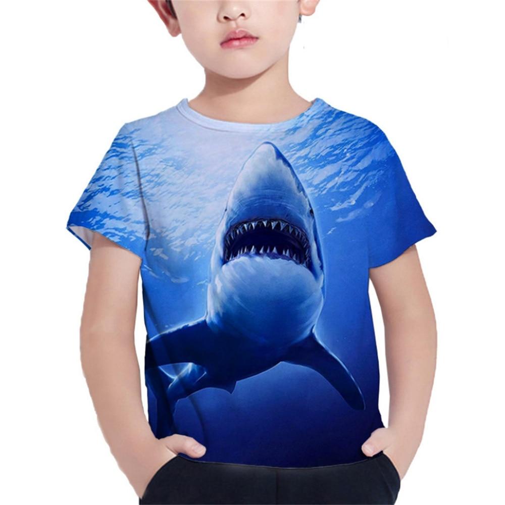 Xuhaijian02 Shark T-shirt Kinderkleding Zomer Dieren Blauwe Zee T-shirt Voor Jongen T-shirt Kinderen Top Korte Mouw 3d Print Meisjes T-shirts 140