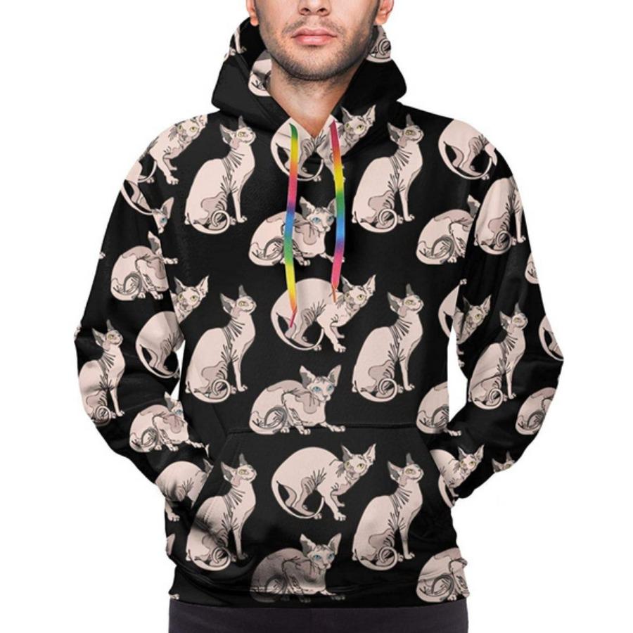 ETST 011 Sphynx katten haarloze naakte katten heren nieuwigheid casual hoodies pullover hooded sweatshirt met zak S