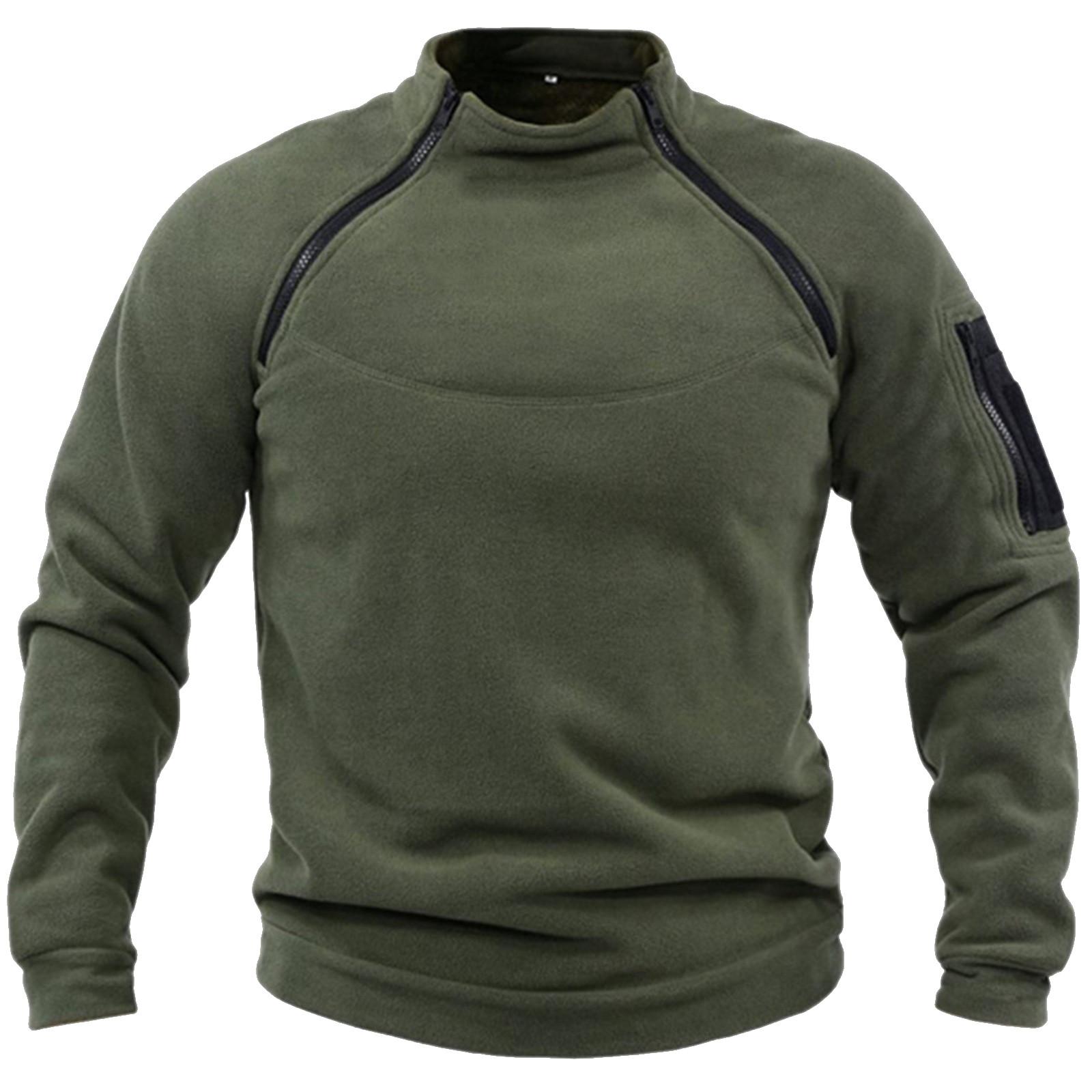 EG76LD Heren Outdoor Jas Jachtkleding Warme Ritsen Fleece Pullover Man Winddicht Lente Winterjas Thermisch Ondergoed L legergroene kleur