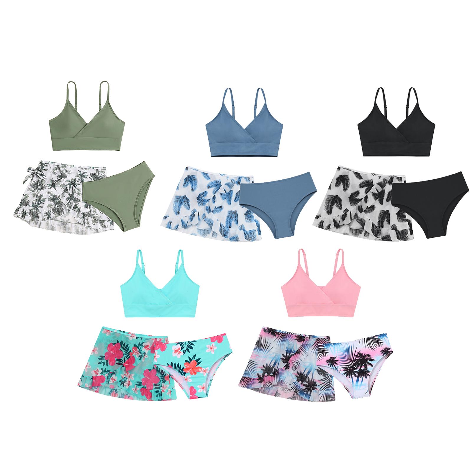 Yunduantong-electronic Kinderen Watersport Strand SurfenTankini Badmode Outfits Meisjes Badpakken 3-delig Gevoerd Bikini Badpak met Cover Up 8-9 Years groen