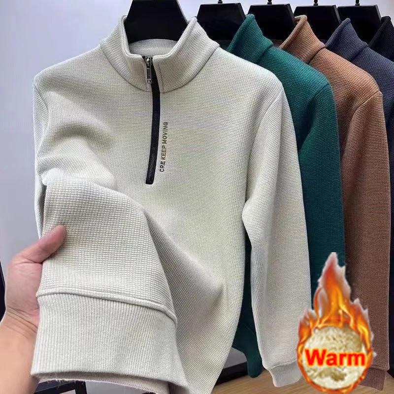 NB Fashion Herenkleding Coltrui Mode Heren Breiwerk Effen Kleur Dikke Halve Rits Verdikking Trui Luxe Warme Trui L donkergrijze kleur