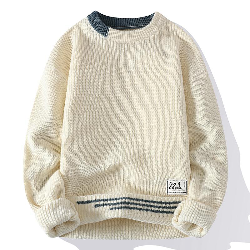 Five Fine Heren Vintage Twist Trui Ronde Hals Mannelijke Pasvorm Gebreide Pullover Losse Harajuku Heren Retro Truien Veelkleurig M zwart