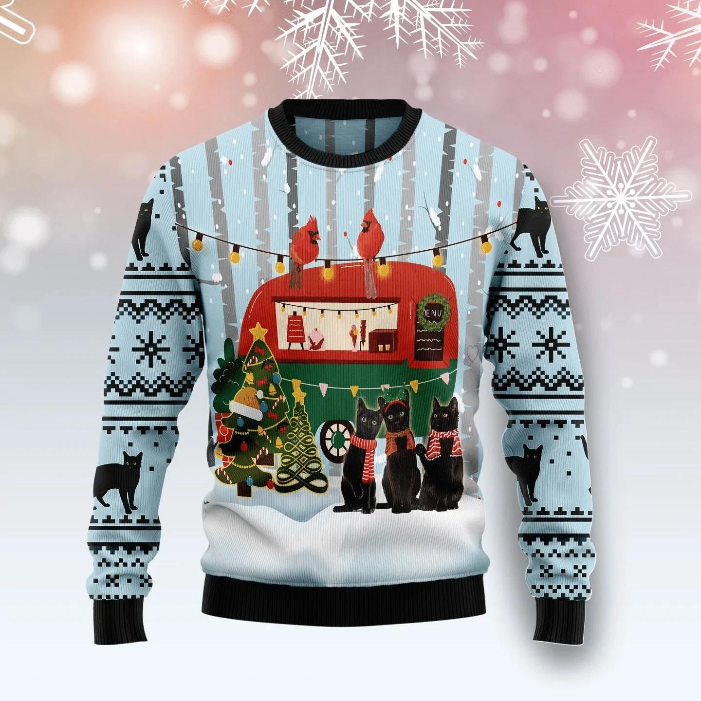 ETST 012 PLstar Cosmos Black Cat Love Camping 3D-geprinte mode heren lelijke kersttrui herfst unisex casual gebreide trui ZZM05 S