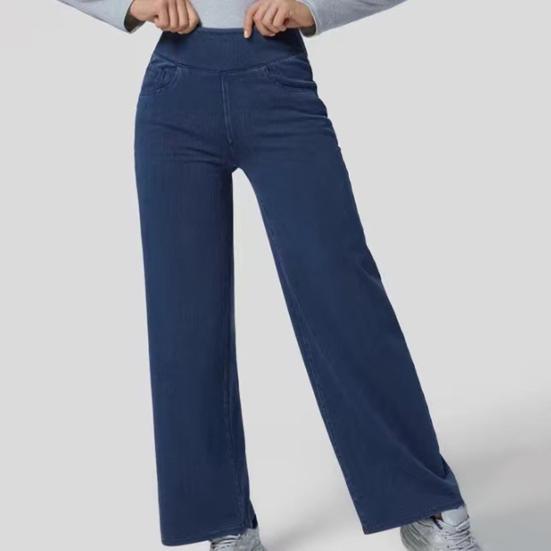Bluelans clothing Dames Jeans Elastische Hoge Taille Slim Fit Licht Uitlopende Wijde Pijp Lange Denim Broek met Effen Kleur Jeans 2XL zwart