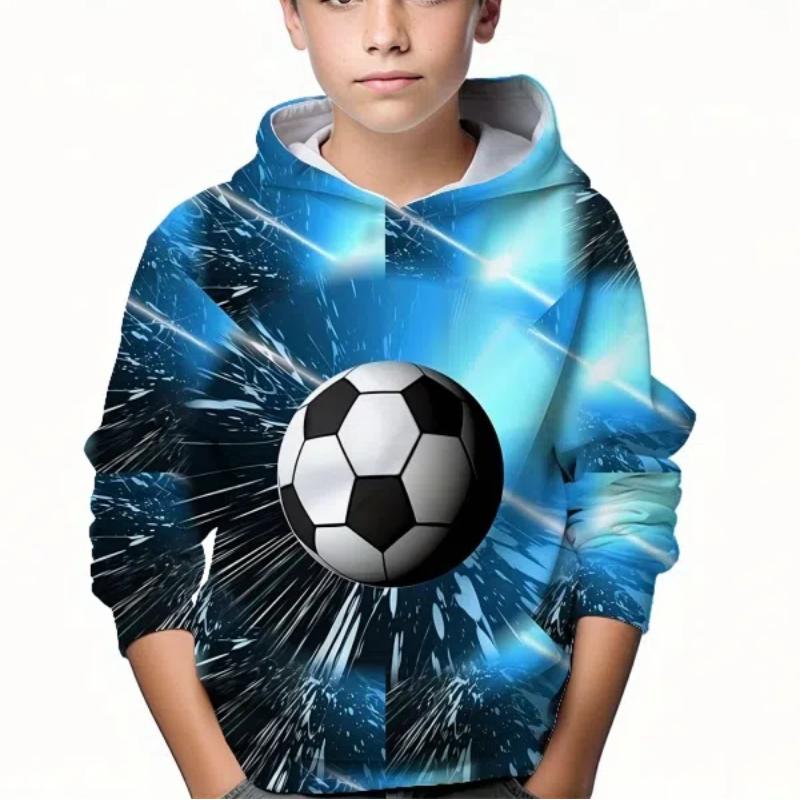 ETST 012 Kindermode Voetbal 3D Geprint Jongens Casual Capuchon Pullover Sweatshirt Voor Lente Herfst Kinder Tops Kleding 100CM