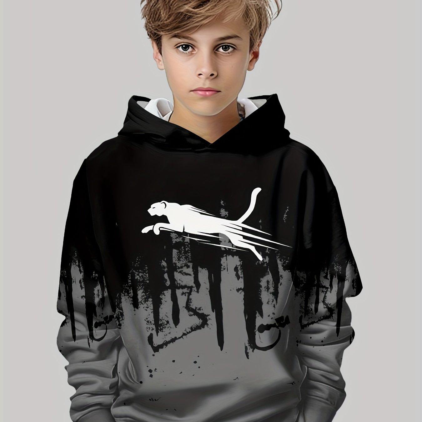 ETST 006 Stijlvolle 3D-geprinte hoodie voor jongens - Casual trui met lange mouwen en kangoeroezak, elastische polyestermix 100