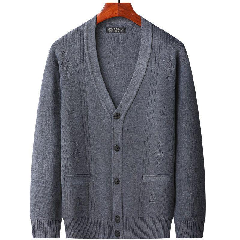 Get one Gebreid herenvest in lente- en herfststijl voor mensen van middelbare leeftijd en ouderen, losse jas met lange mouwen voor oudere mannen, dunne trui. XL donkergrijze kleur