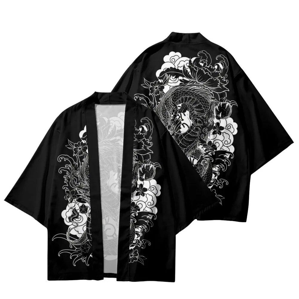 DSorothy Anime Dragon Print Losse Cardigan voor Mannen en Vrouwen, Japanse Streetwear, Harajuku Haori Kimono, Cosplay Top Shirts, Yukata XL