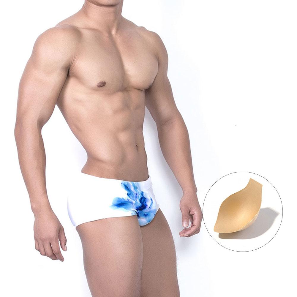 UXH Fashion Heren witte bloemen badmode sneldrogende sexy zwemkleding stretch zwembroek sungas M wit