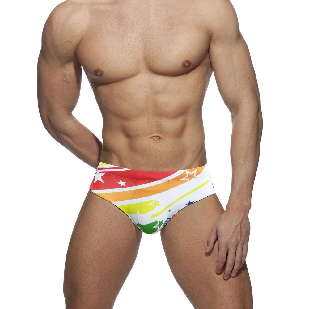 UXH Fashion Pride Stripe Bikini Rainbow Heren Kort Sexy Badpak voor Heren Surfbadmode Laagbouw M wit