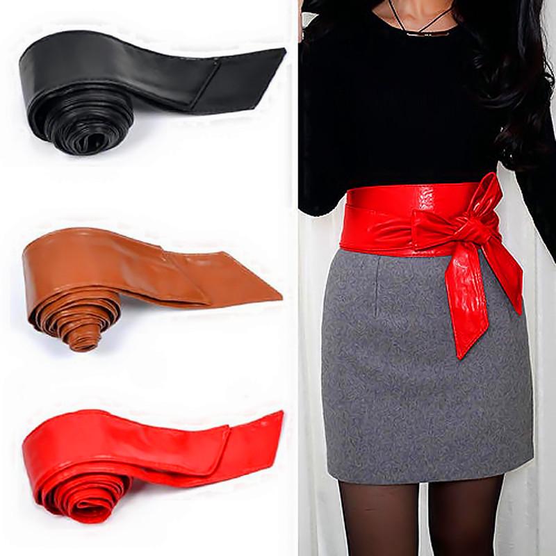 1PC Vrouwen Zachte Leren Brede Taille Riem Strik voor Kleding Accessoires rood