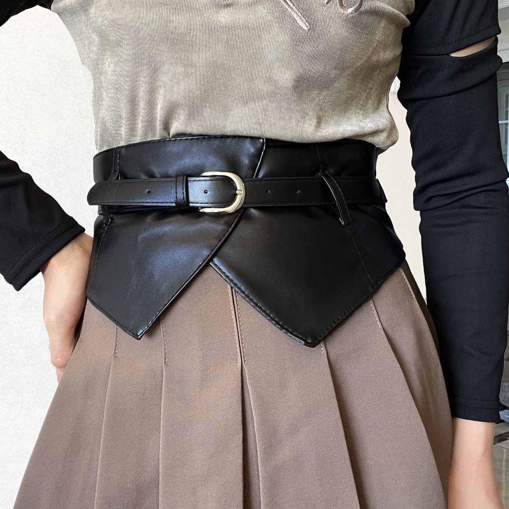 Kenuoyun Verstelbare brede riem PU leren taille korset gotische elastische cummerbunds meisje zwart