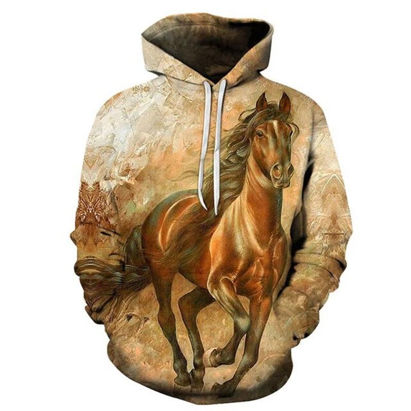 Bobby3 Mode Herfst Heren Hoodies 3D Geprint Heren Dieren Paard Hoodie Sweatshirts Losse pasvorm trui Casual Sweatshirt L