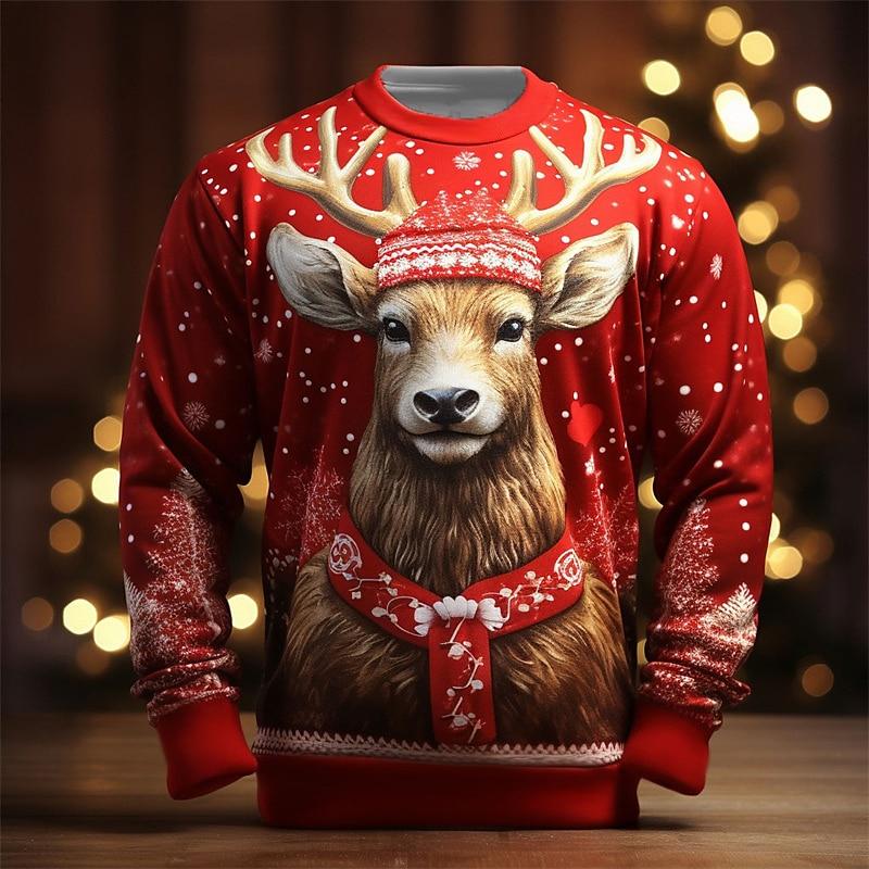 ETST 013 Kerst elanden print sweatshirts voor heren herfst lange mouwen trui casual o-hals heren tops oversized hoodie tees x'mas kleding S