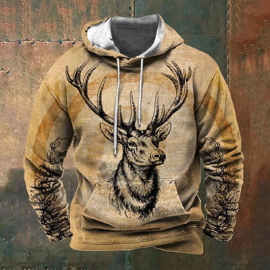 ETST 03 Vintage Heren Hoodie Outdoor 3d Herten Print Hooded Sweatshirt Oversized Kleding Herfst Lange Mouw Hoodies Casual Pullover S