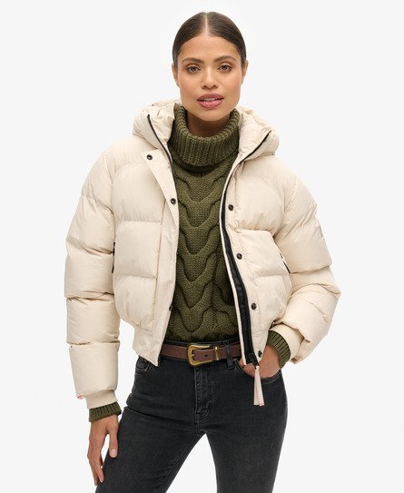 Superdry Vrouwen Sports Puffer Bomberjack met Capuchon Grijs