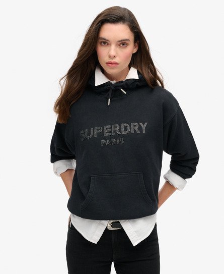 Superdry Vrouwen Sport Luxe Hoodie met Losse Pasvorm Zwart