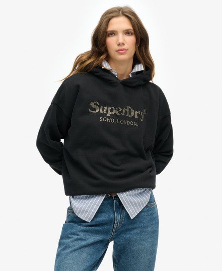Superdry Vrouwen Venue Metallic Hoodie met Relaxte Pasvorm Zwart