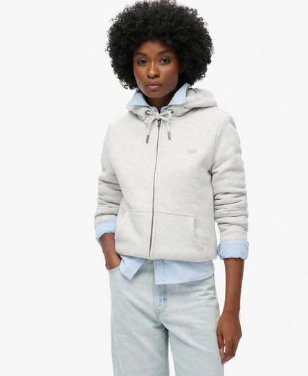 Superdry Vrouwen Essential Hoodie met Rits en Borgvoering Lichtgrijs