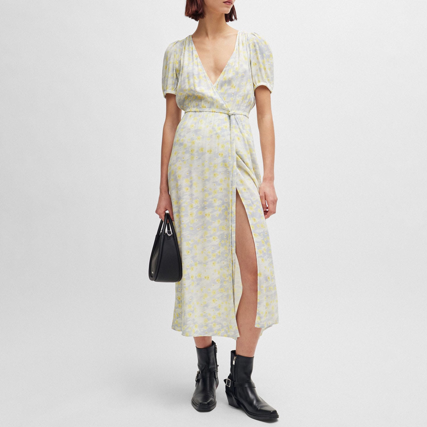 Hugo Boss Kikoni-1 Wrap-Front Dress voor dames in Wit geel