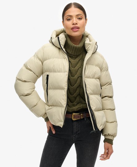 Superdry Vrouwen Sports Pufferjas met Capuchon Beige