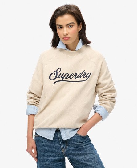 Superdry Vrouwen Country Club Trui met Ronde Hals en Visgraatmotief Grijs