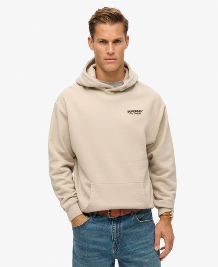 Superdry Mannen Luxe Sport Hoodie met Losse Pasvorm Crème