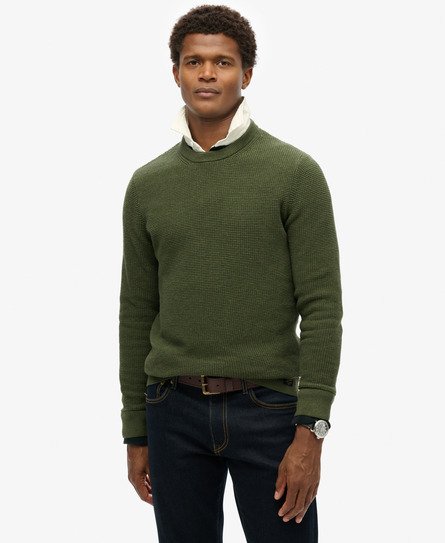 Superdry Mannen Gebreide Trui met Ronde Hals en Textuur Groen