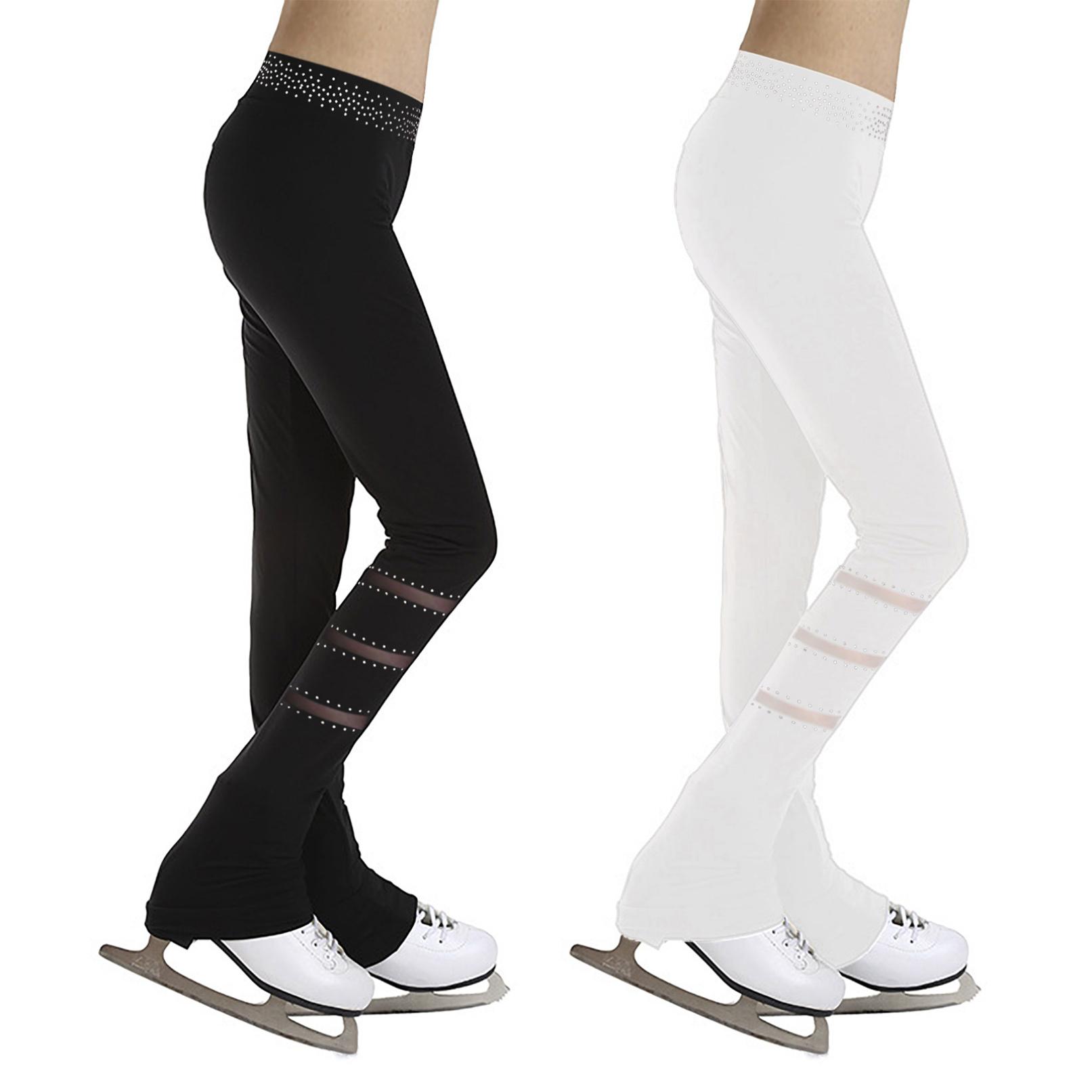 YOOJIA Kunstschaatsbroek voor kinderen, meisjes, hoge taille, steentjes, danslegging, patchworkbroek, oefenbroek voor training 5-6 Years zwart