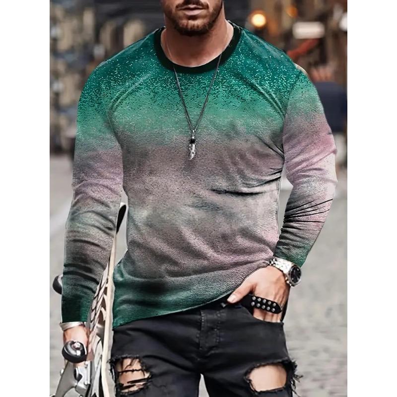 Forever Men Heren lente- en herfst T-shirt met lange mouwen Heren losse ronde hals hoodie 3D-geprint bedrukte top met lange mouwen S