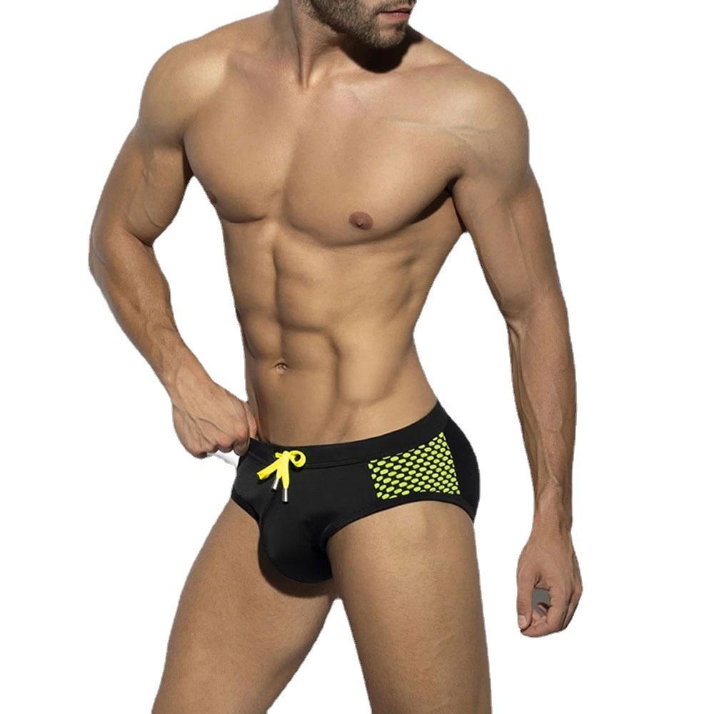 UXH Fashion UXH merk heren zwemminislips lage taille strakke pasvorm sexy badmode strandkleding bruinen surfen M geel
