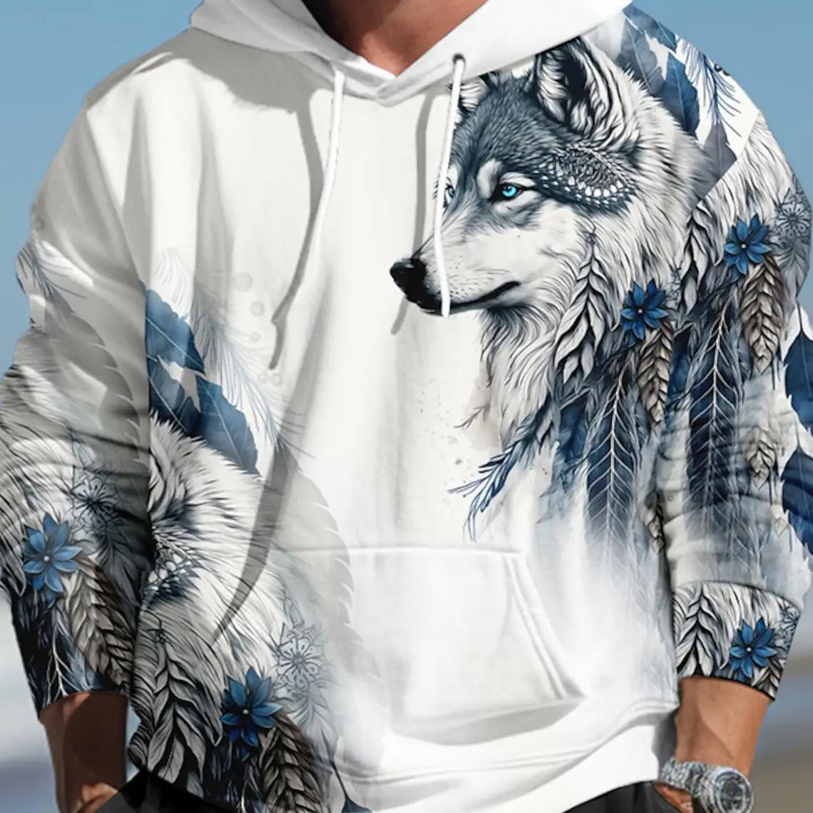 ETST WENDY 005 Wolf Grafisch Heren 3D Print Pullover Streetwear Hoodies Donkergroen Groen Lange Mouw Capuchon Print Lente & Herfst Designer 2XL
