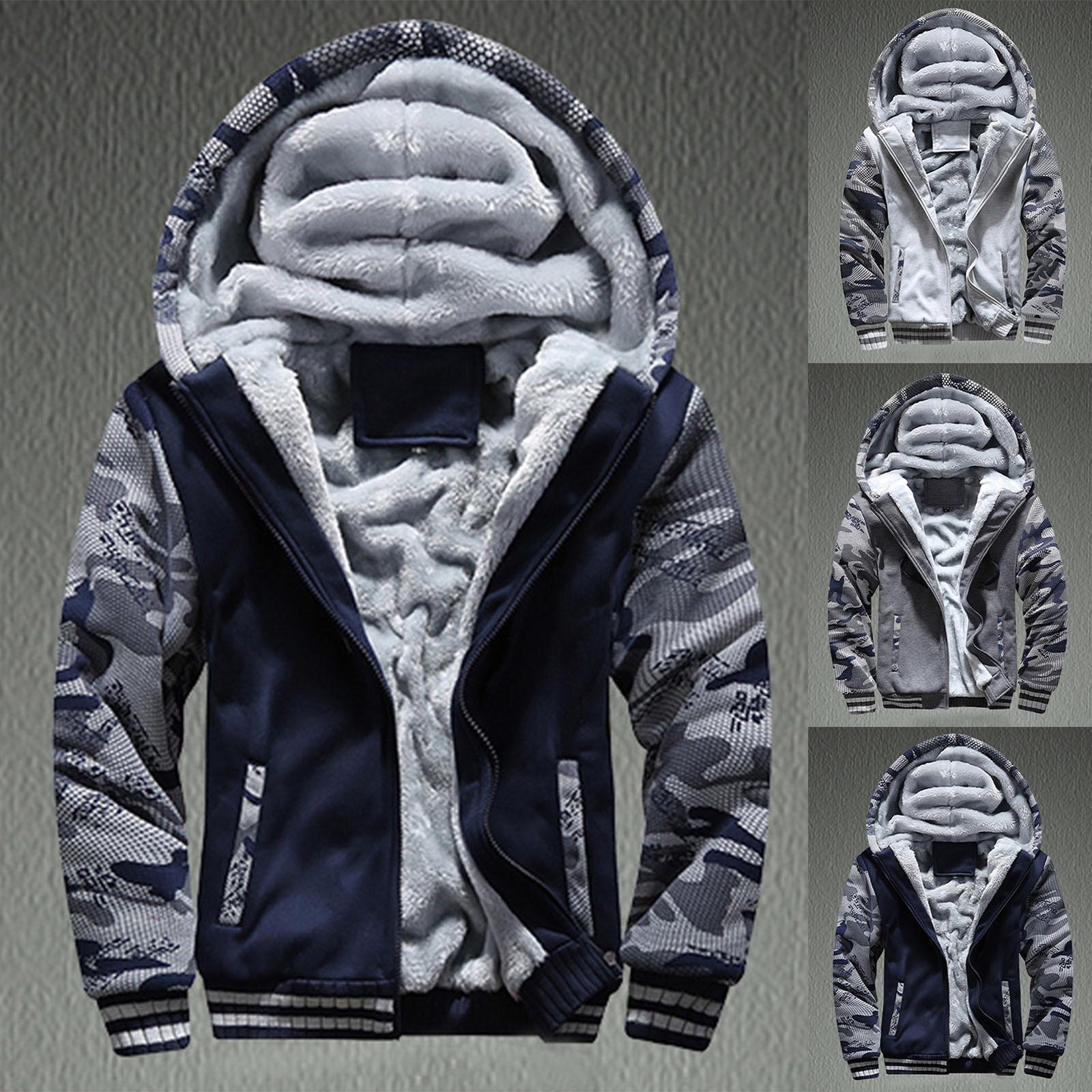 Blackrose Heren Winter Warm Patchwork Fleece Capuchon Rits Trui Jas Buitenkleding Jas XXL